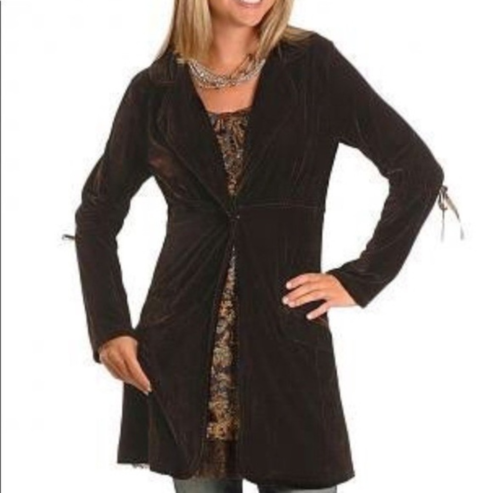 RANCHO ESTANCIA Fenway Velvet‎ Boho Duster Jacket Chocolate Brown Western Size L